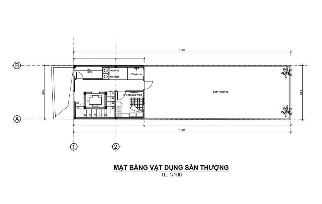 Mặt bằng tầng tum nhà phố 4 tầng 1 tum kết hợp vừa ở vừa kinh doanh