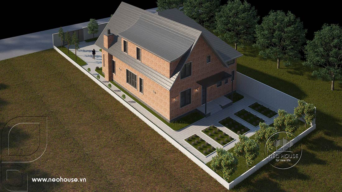 Phối cảnh 3D biệt thự mái Thái 2 tầng kiểu Mỹ tại Đà Nẵng. Ảnh 5
