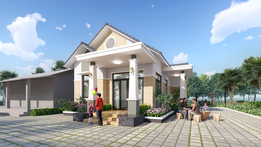 Mẫu thiết kế nhà 8x12m 1 tầng mái Thái