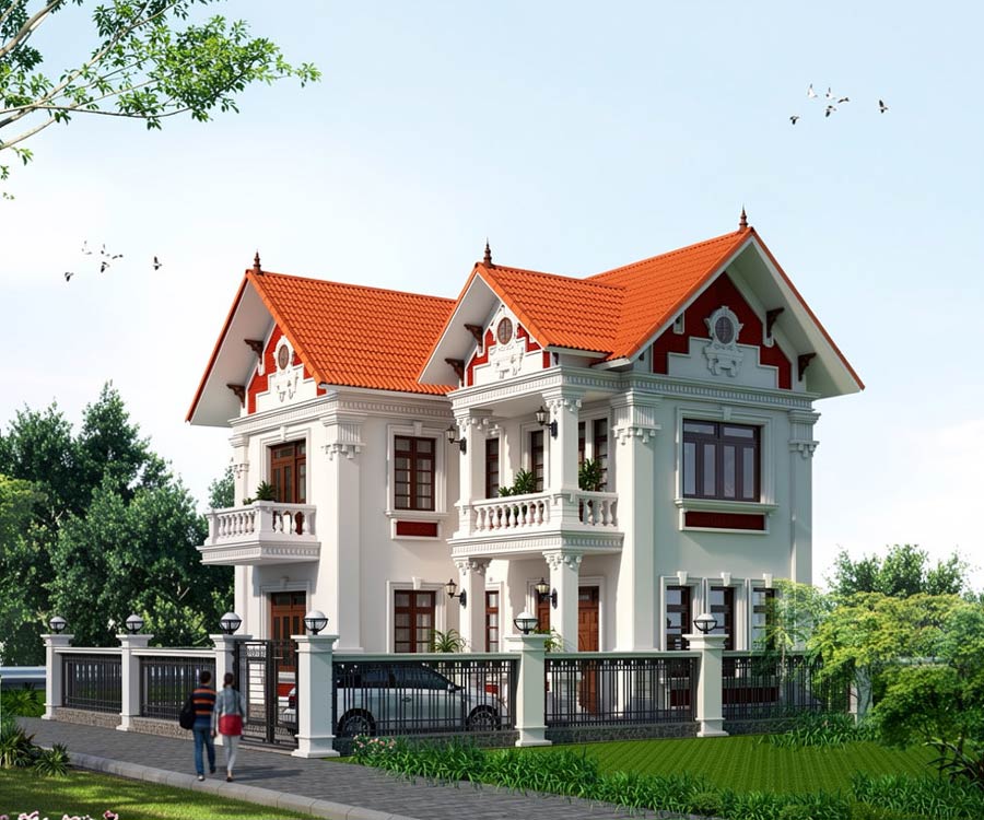 Thiết kế nhà mái ngói 2 tầng 120m2