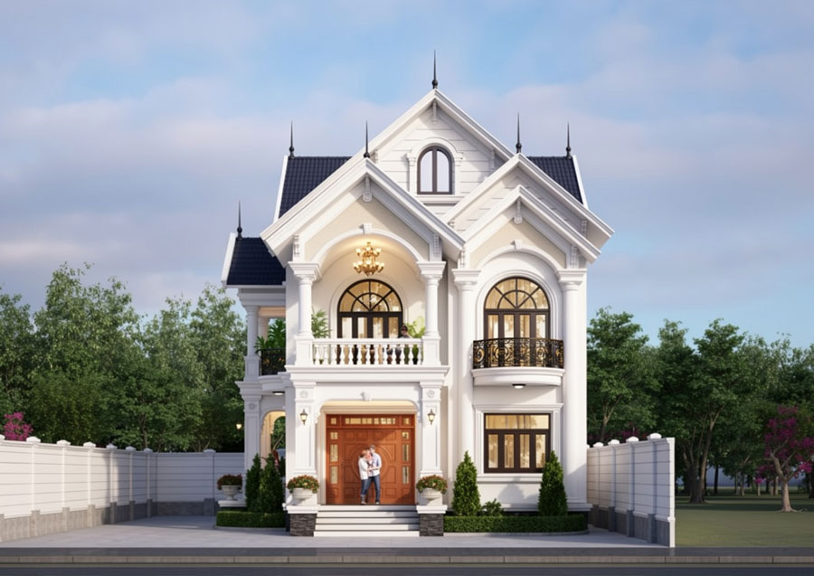 Mẫu nhà mái ngói 2 tầng 3 phòng ngủ