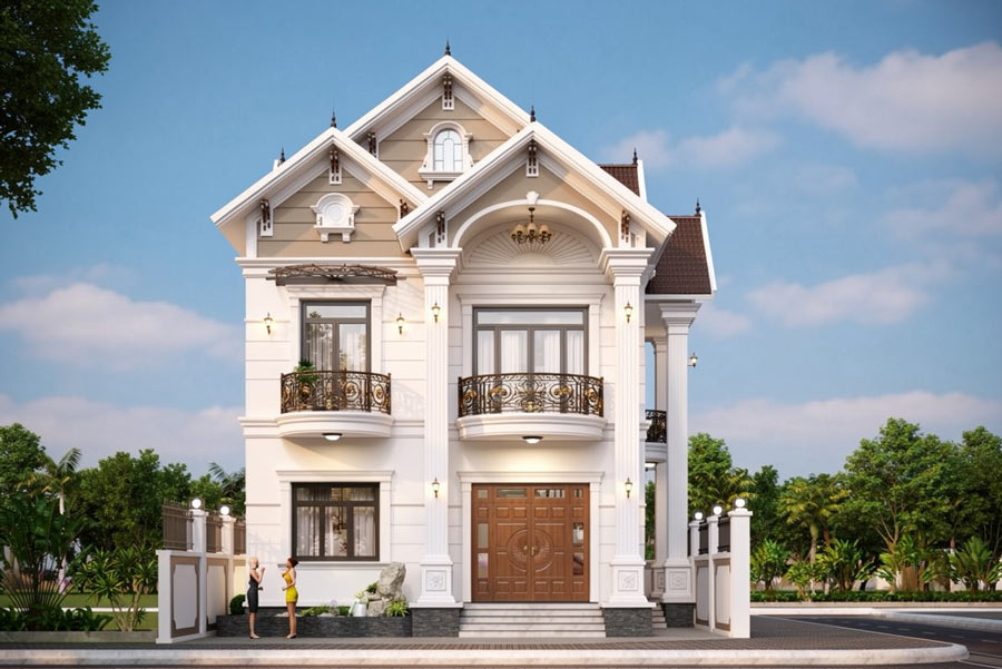 Mẫu nhà mái ngói 2 tầng 3 phòng ngủ