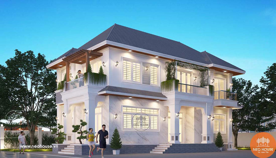 Mẫu nhà mái ngói 2 tầng hiện đại