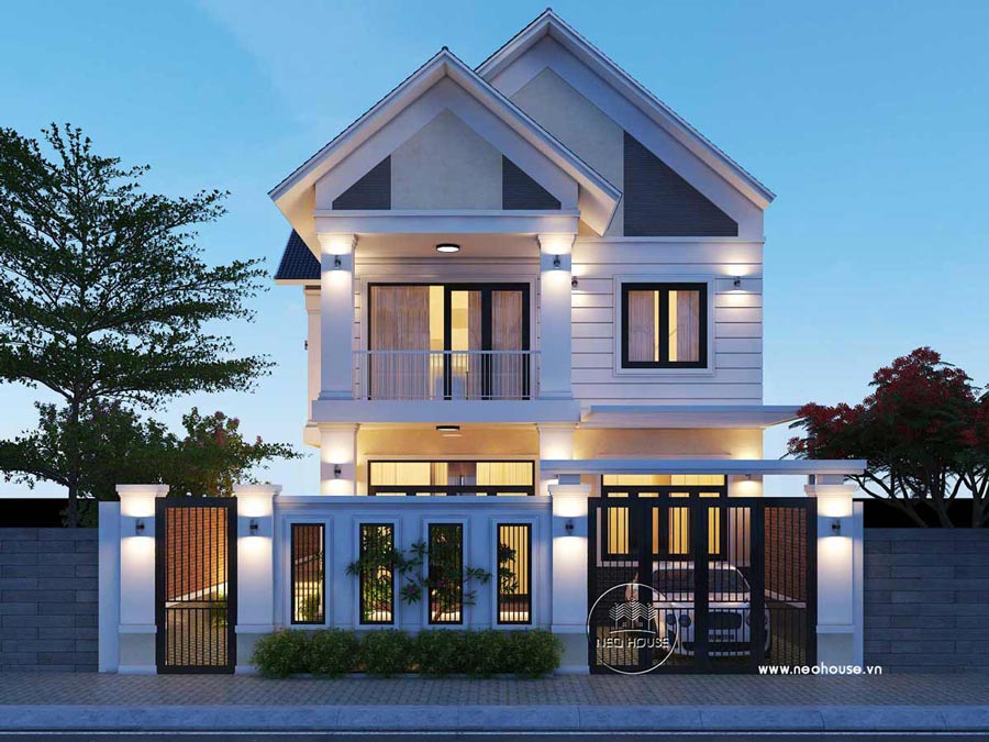 Mẫu nhà mái ngói 2 tầng hiện đại