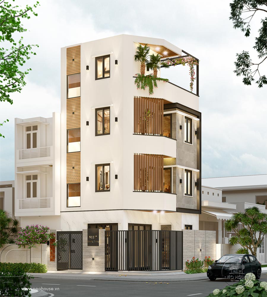 Mẫu nhà phố hiện đại 4 tầng 2 mặt tiền tại Gò Vấp, HCM. Ảnh 1