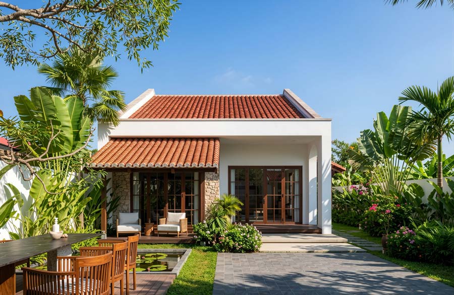 Mẫu thiết kế nhà ngang 8m dài 14m 1 tầng ở nông thôn