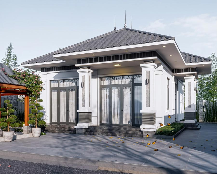 Mẫu thiết kế nhà ngang 8m dài 14m 1 tầng ở nông thôn