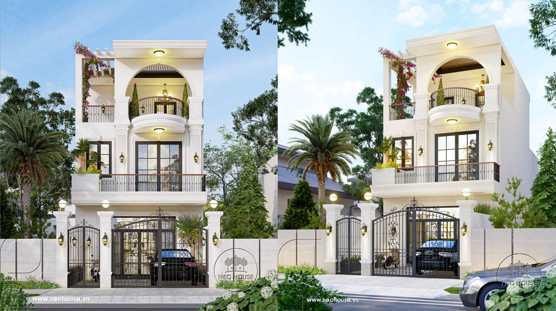 Tư vấn thiết kế nhà phố 2 tầng mặt tiền 6m tân cổ điển tại Phú Thọ