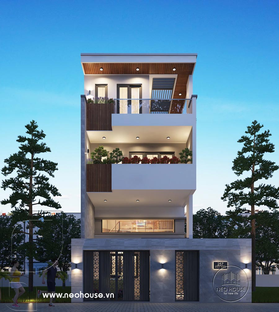 Phối cảnh 3D nhà phố hiện đại 3 tầng 1 lửng mặt tiền 6m tại Hóc Môn, HCM. Ảnh 2