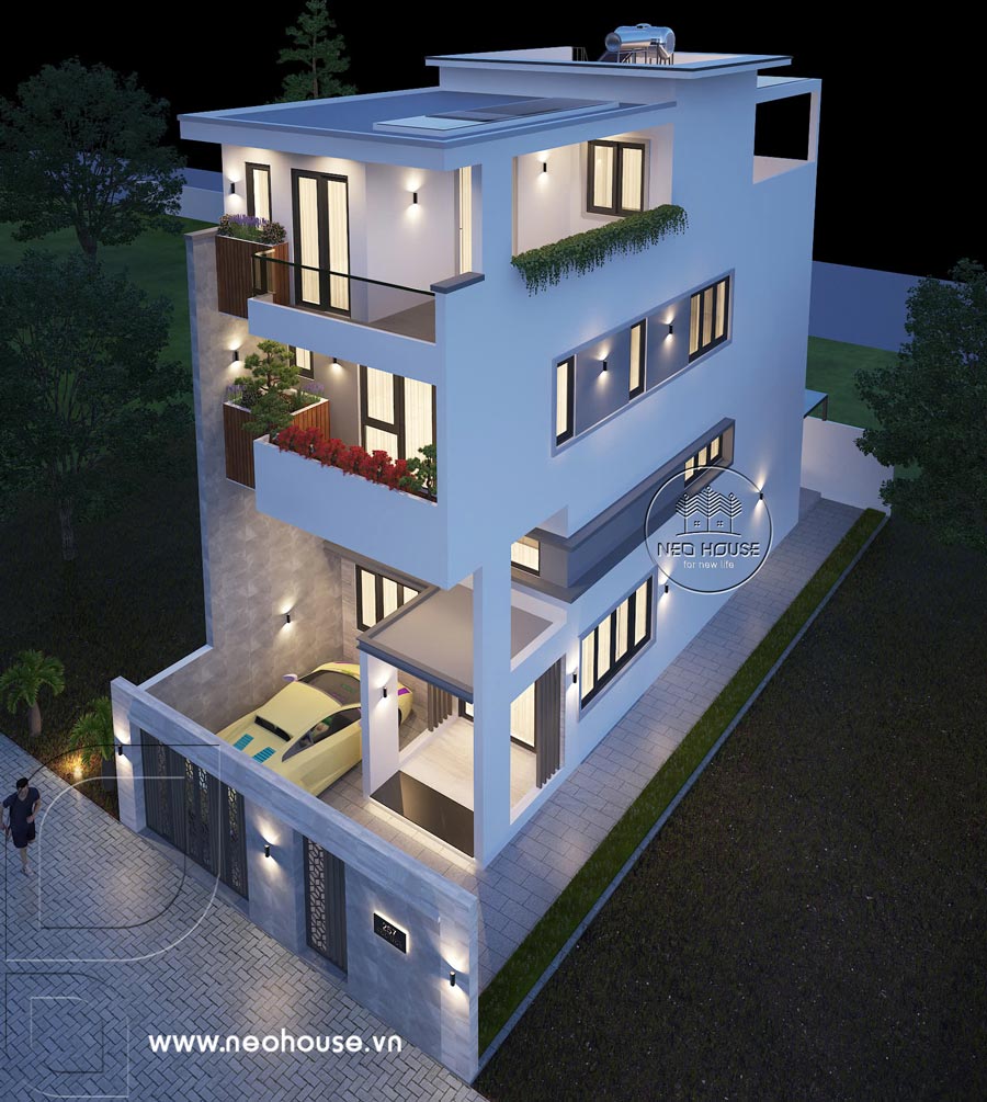 Phối cảnh 3D nhà phố hiện đại 3 tầng 1 lửng mặt tiền 6m tại Hóc Môn, HCM. Ảnh 5