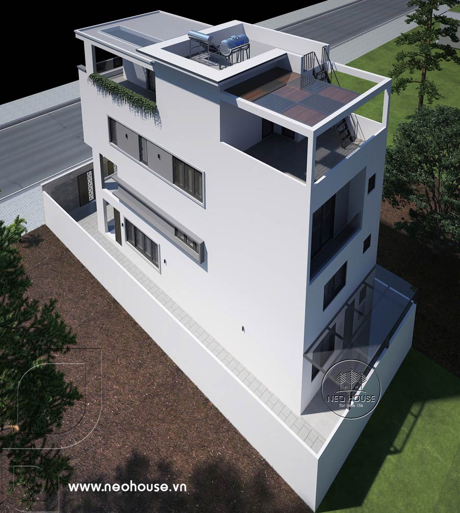 Phối cảnh 3D nhà phố hiện đại 3 tầng 1 lửng mặt tiền 6m tại Hóc Môn, HCM. Ảnh 6