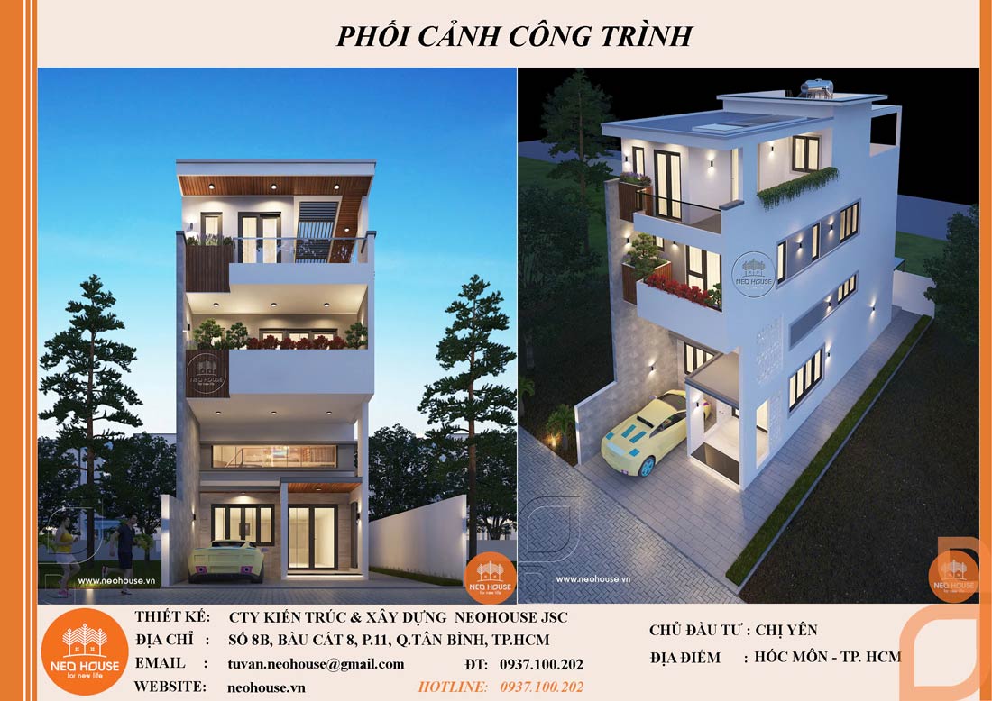 Hỗ trợ tư vấn chị Yên thiết kế nhà phố hiện đại 3 tầng 1 lửng 6m tại Hóc Môn