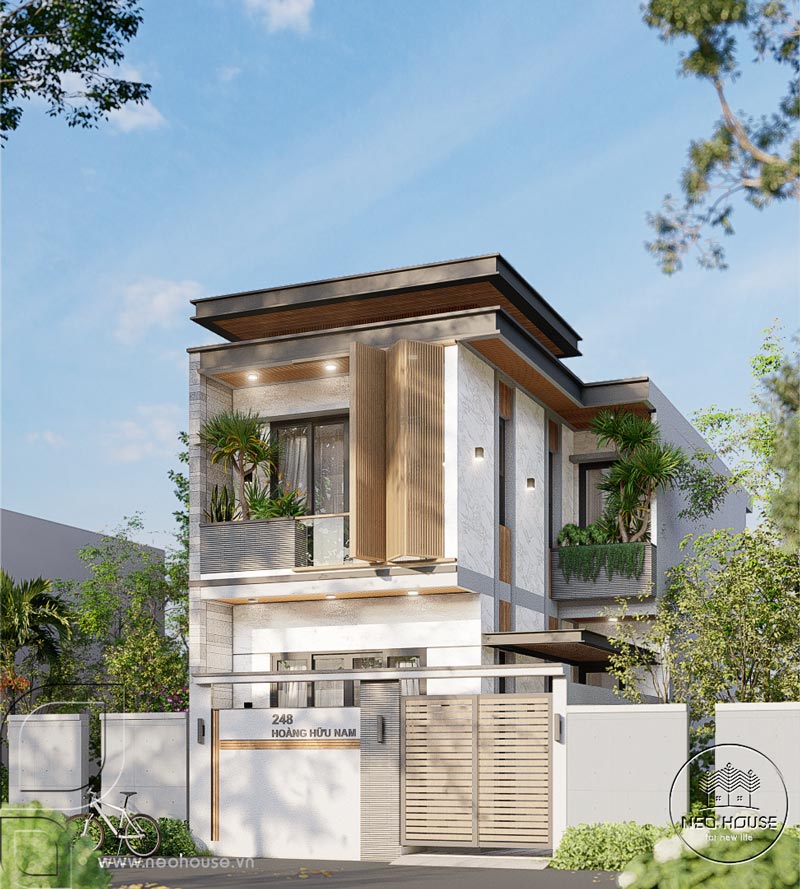 Mẫu nhà phố hiện đại 2 tầng mái bằng 3 phòng ngủ. Ảnh 2