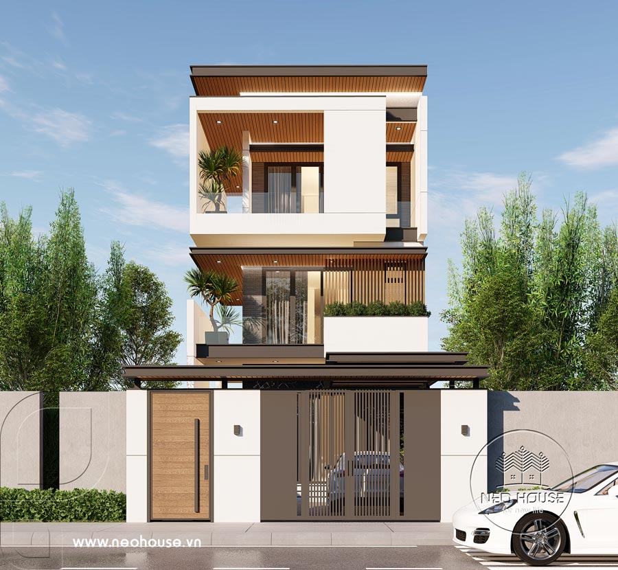 Thiết kế nhà phố hiện đại 3 tầng mặt tiền 5,5m có gara tại Vũng Tàu. Ảnh 1