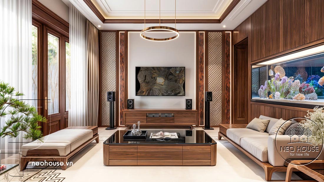 Thiết kế nội thất phòng khách nhà phố tân cổ điển 2 tầng mái Nhật tại Nam Định. Ảnh 3