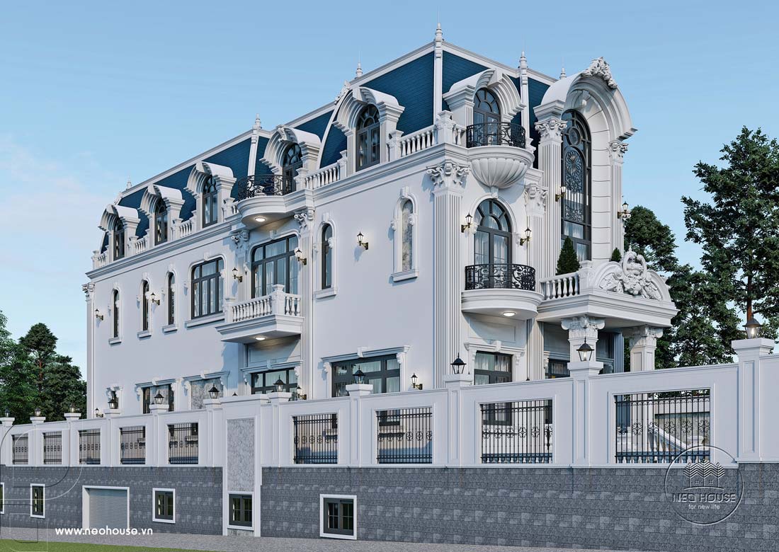 Phối cảnh 3D biệt thự kiểu Pháp 3 tầng có tầng hầm mặt tiền 7,5m. Ảnh 2