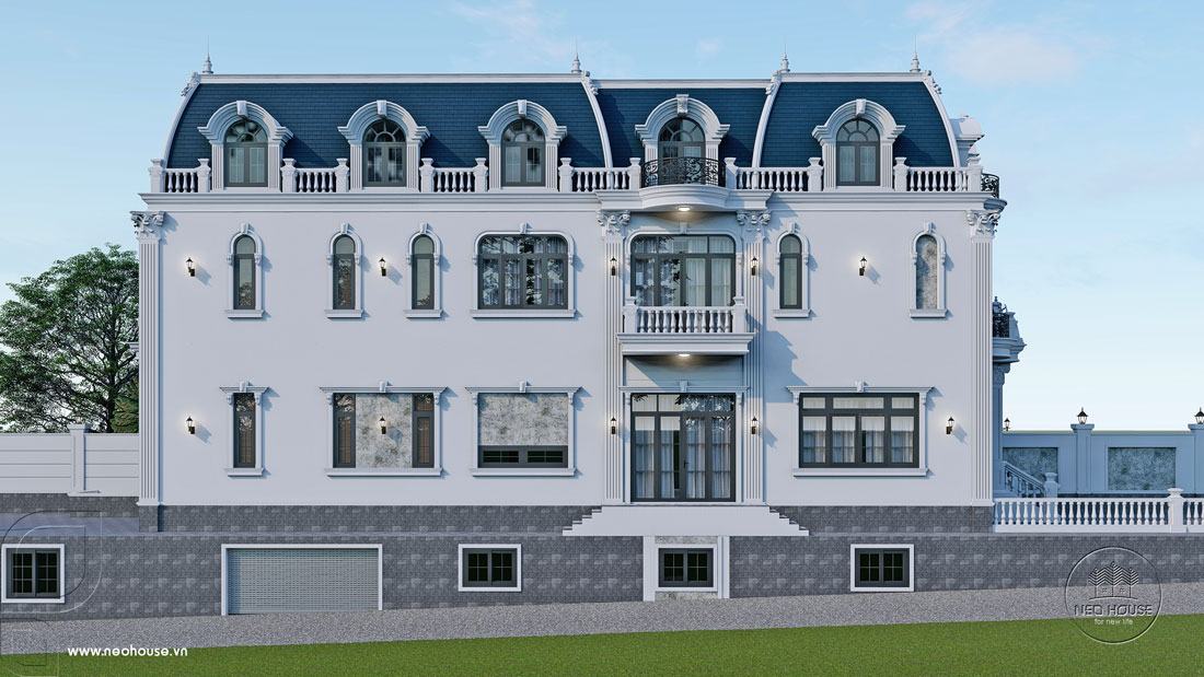 Phối cảnh 3D biệt thự kiểu Pháp 3 tầng có tầng hầm mặt tiền 7,5m. Ảnh 4