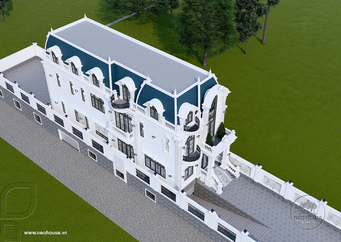 Phối cảnh 3D biệt thự kiểu Pháp 3 tầng có tầng hầm mặt tiền 7,5m. Ảnh 5