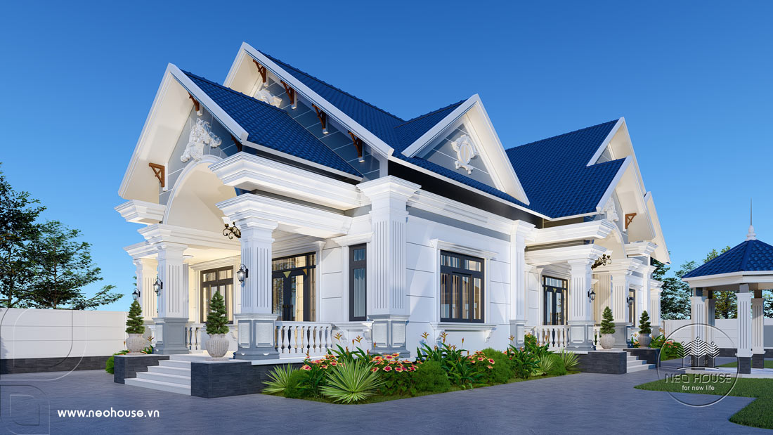 Tư vấn phương án thiết kế biệt thự tân cổ điển 1 tầng mái Thái cho gia đình anh Định tại Bình Dương