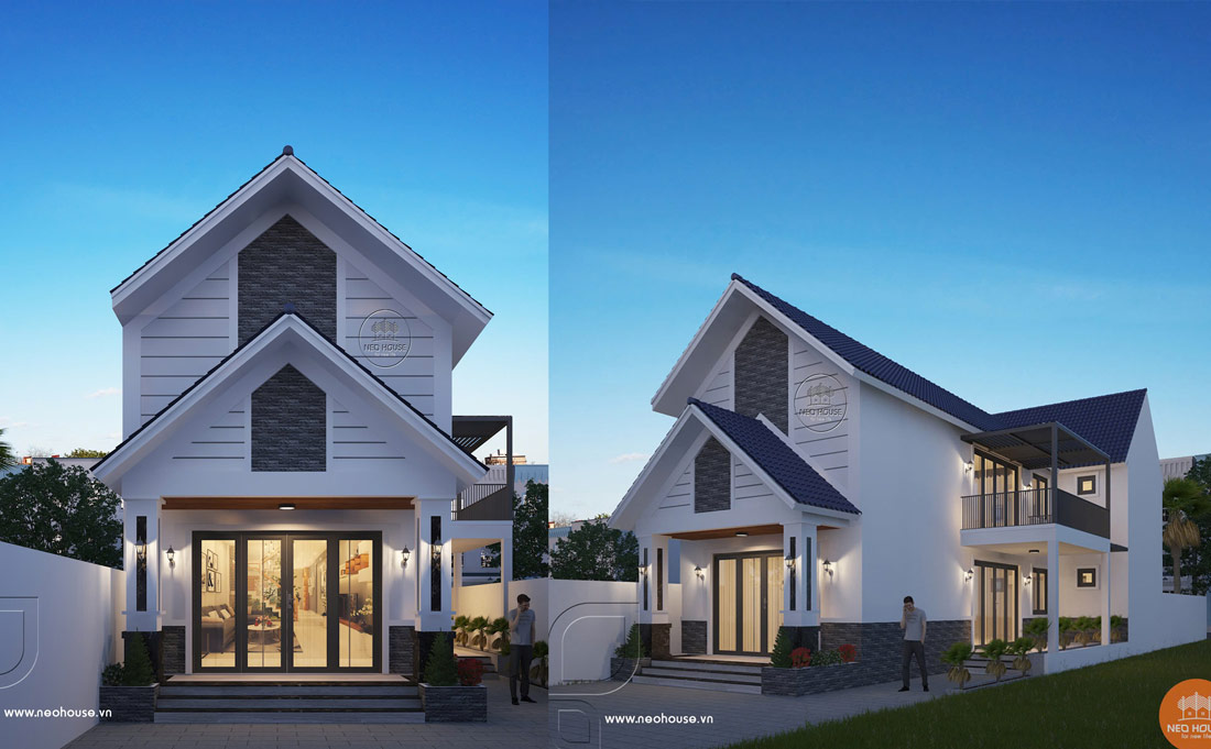 Phối cảnh biệt thự 1 tầng có gác lửng mặt tiền 8m 3 phòng ngủ. Ảnh 4