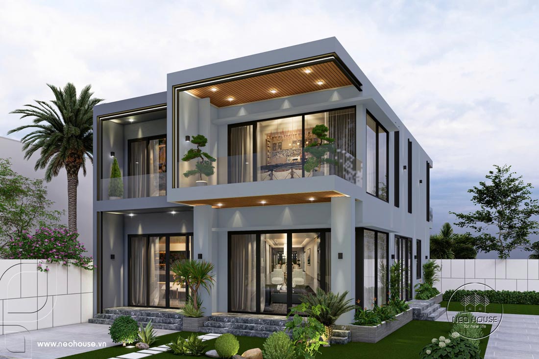Tư vấn thiết kế biệt thự 2 tầng mái bằng mặt tiền 10m tại HCM