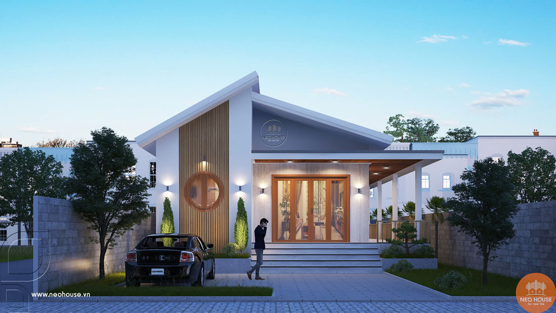 Phối cảnh 3D biệt thự hiện đại 1 tầng mái Lệch 8x12m tại Đồng Nai. Ảnh 1