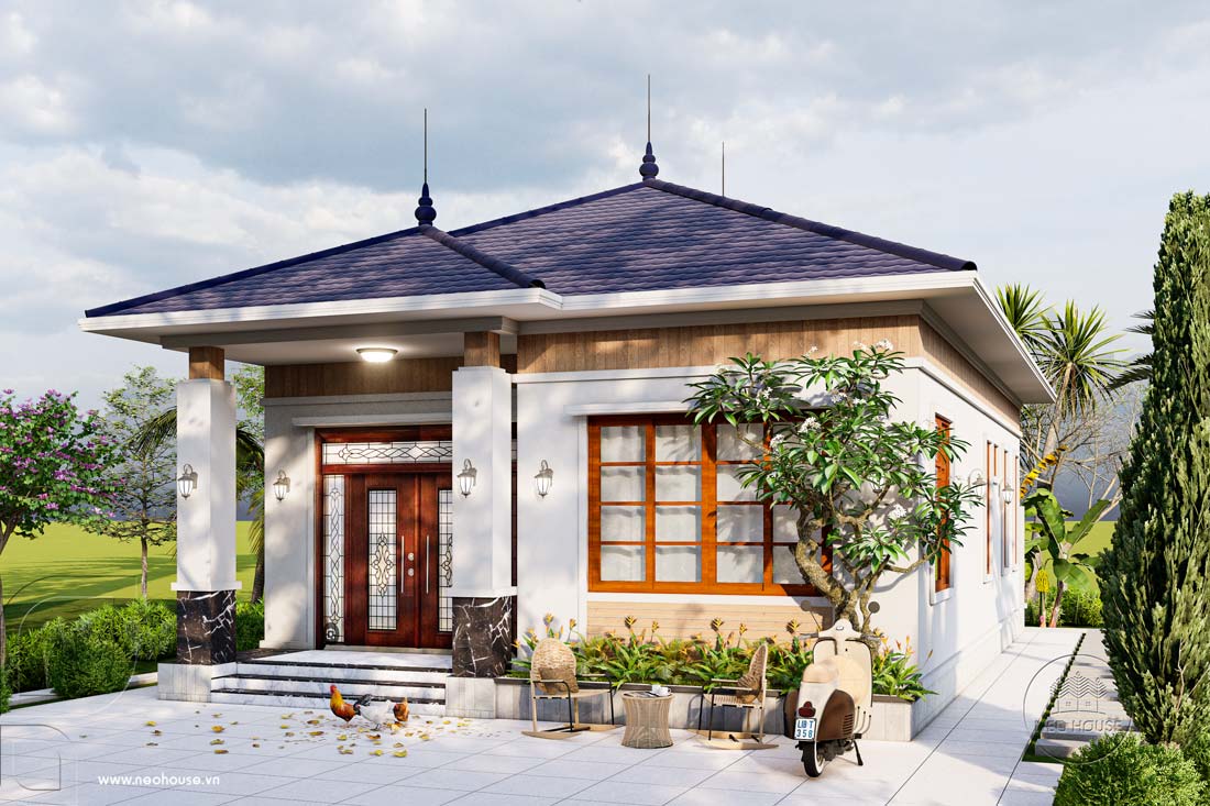 Tư vấn thiết kế biệt thự mái Nhật 1 tầng 2 phòng ngủ tại Đồng Nai