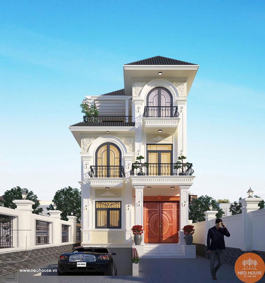 Tư vấn thiết kế biệt thự mái Nhật 3 tầng 6 phòng ngủ phong cách tân cổ điển tại Bình Dương