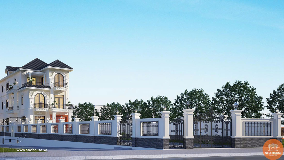 Phối cảnh biệt thự mái Nhật 3 tầng 6 phòng ngủ phong cách tân cổ điển tại Bình Dương. Ảnh 3