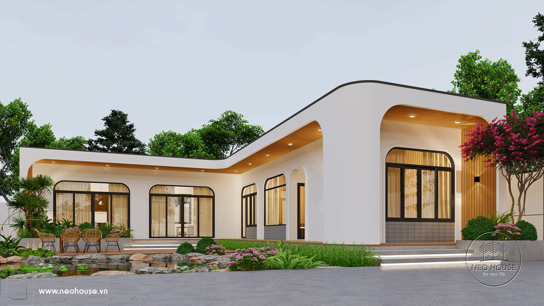 Tư vấn thiết kế biệt thự nhà vườn 1 tầng chữ L hiện đại tại Đồng Nai