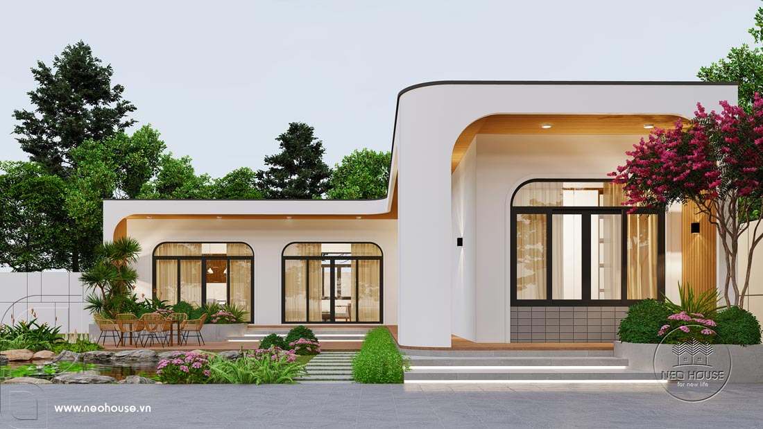 Phối cảnh biệt thự nhà vườn 1 tầng chữ L hiện đại 4 phòng ngủ tại Đồng Nai. Ảnh 2