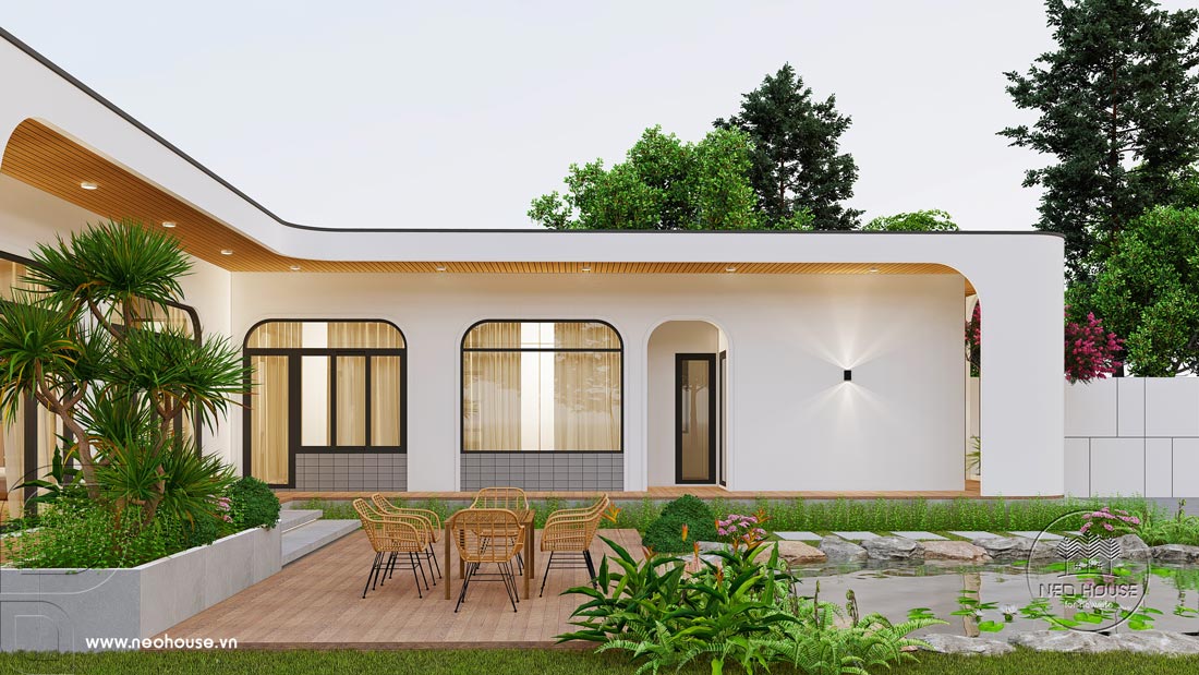 Phối cảnh biệt thự nhà vườn 1 tầng chữ L hiện đại 4 phòng ngủ tại Đồng Nai. Ảnh 3