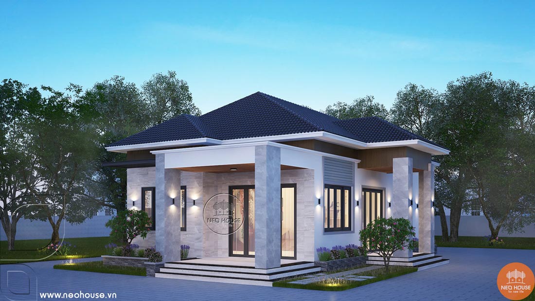 Phối cảnh biệt thự nhà vườn 1 tầng mái Nhật 3 phòng ngủ. Ảnh 1