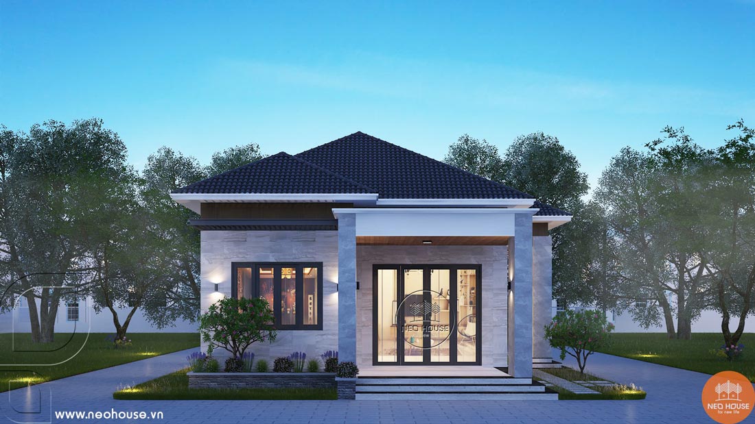 Tư vấn thiết kế biệt thự nhà vườn 1 tầng mái Nhật 3 phòng ngủ