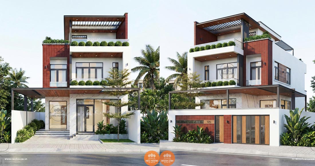 Tư vấn thiết kế biệt thự phố 2 tầng 1 tum hiện đại mái bằng tại Nghệ An