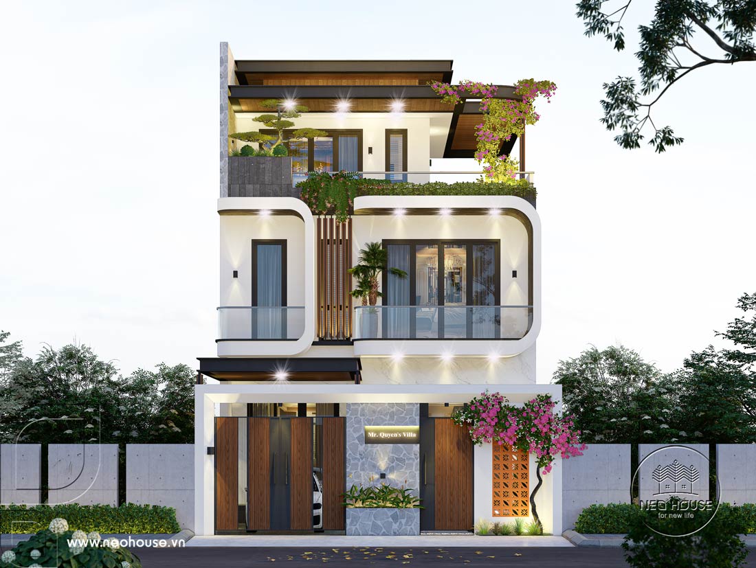 Phối cảnh biệt thự phố 2 tầng 1 tum mặt tiền 8m tại Hà Tĩnh. Ảnh 1