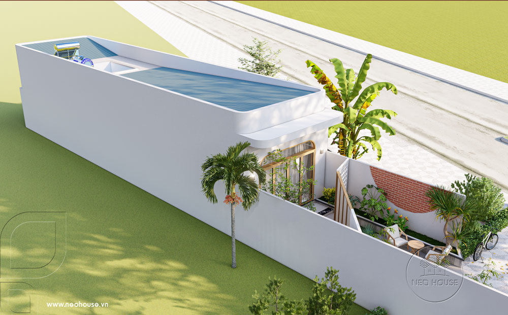 Phối cảnh 3D nhà phố 1 tầng 5x20m 2 phòng ngủ tại Tiền Giang. Ảnh 3