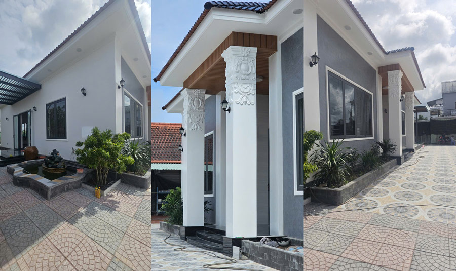Thi công biệt thự 1 tầng mái Nhật có hồ bơi sang trọng 15x13m
