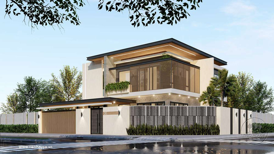 Thi công hoàn thiện biệt thự 2 tầng mái bằng 11x12m sang trọng