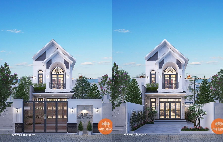 Thi công hoàn thiện nhà phố 2 tầng mặt tiền 5m mái Thái