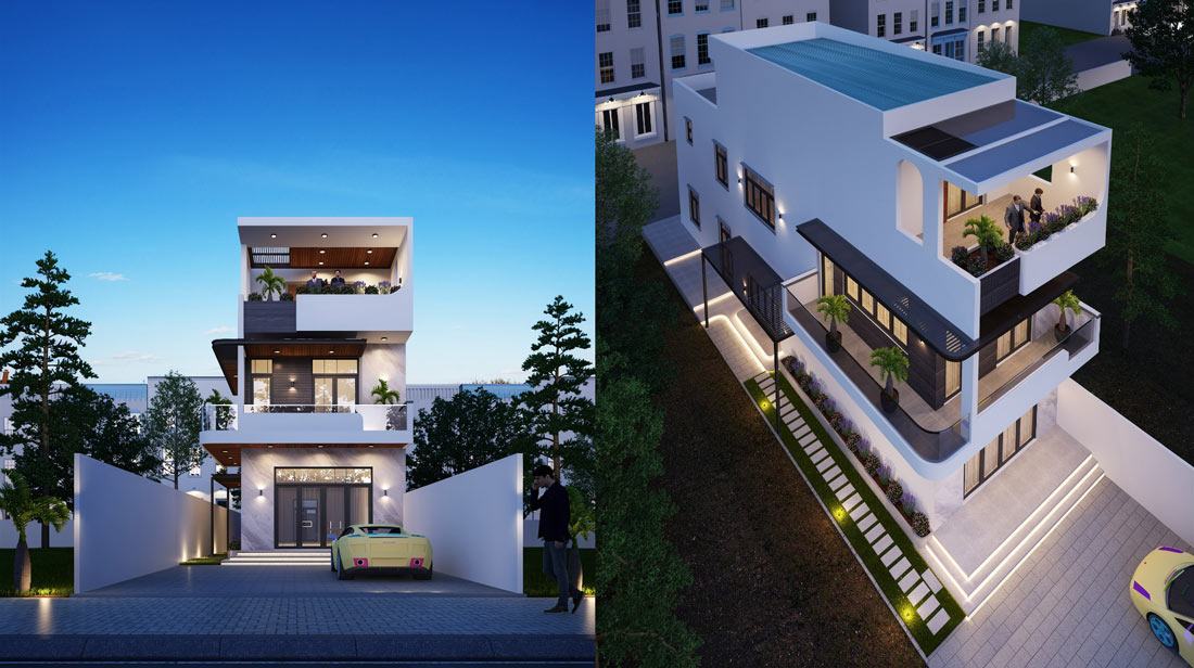 Tư vấn thiết kế nhà phố 3 tầng 5 phòng ngủ 132m2 tại Bình Phước