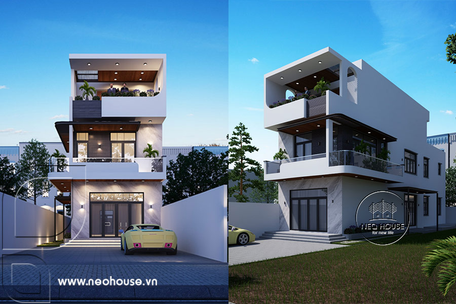 Thiết kế nhà phố 3 tầng 5 phòng ngủ 132m2