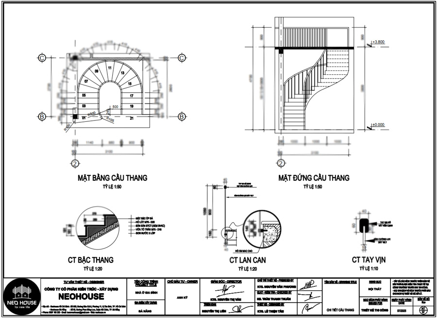 Bản vẽ cầu thang nhà 2 tầng kiểu Mỹ
