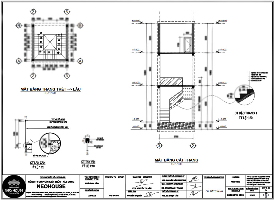 Bản vẽ cầu thang nhà 2 tầng mái Thái