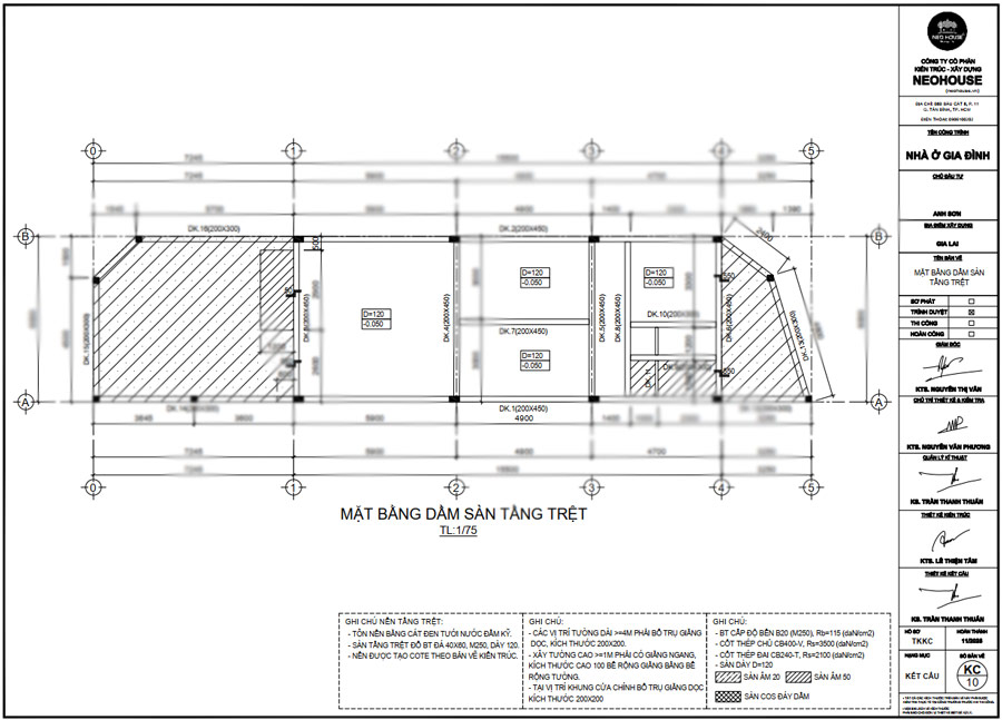 Bản vẽ kết cấu nhà 2 tầng 6x15m