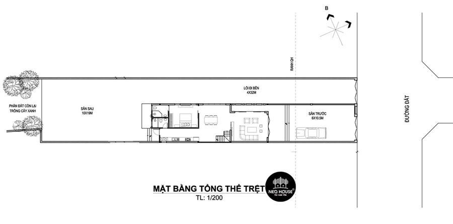 Mặt bằng tầng trệt nhà 2 tầng 4 phòng ngủ có phòng thờ tầng 2
