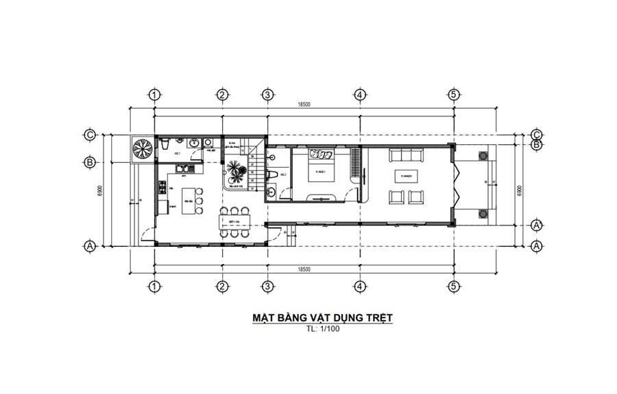 Mặt bằng tầng trệt nhà 2 tầng có phòng thờ tầng 2 tân cổ điển