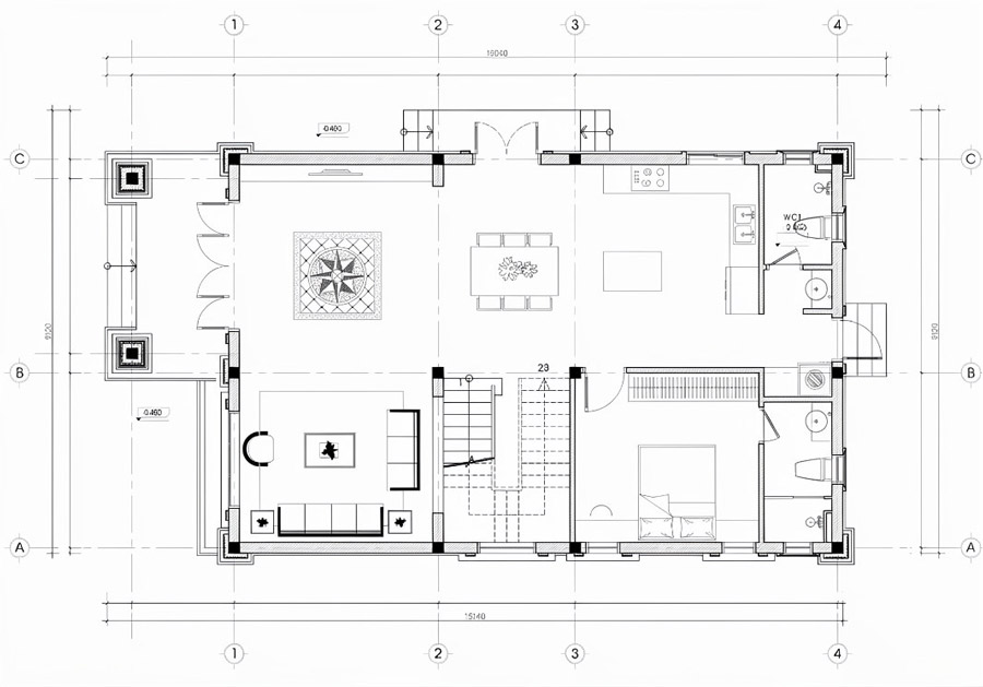 Mặt bằng tầng trệt nhà 2 tầng mái Nhật có phòng thờ tầng 2