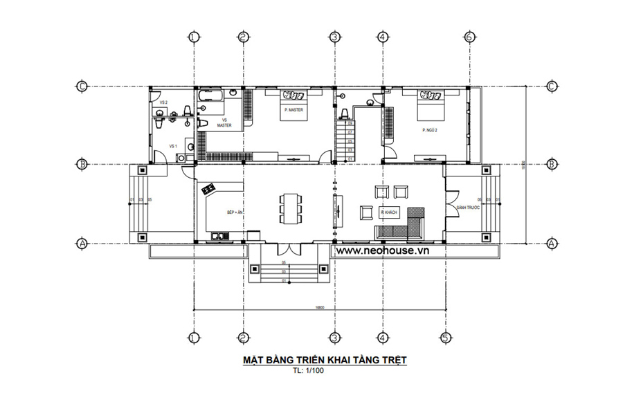 Mặt bằng tầng trệt nhà vườn 2 tầng có phòng thờ tầng 2