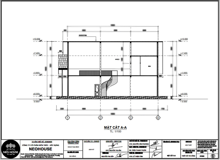Bản vẽ mặt cắt nhà 2 tầng kiểu Mỹ